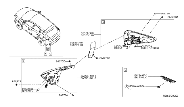 2019 Nissan Murano Lamp Assembly-Rear Combination LH Diagram for 26555-5AA1D