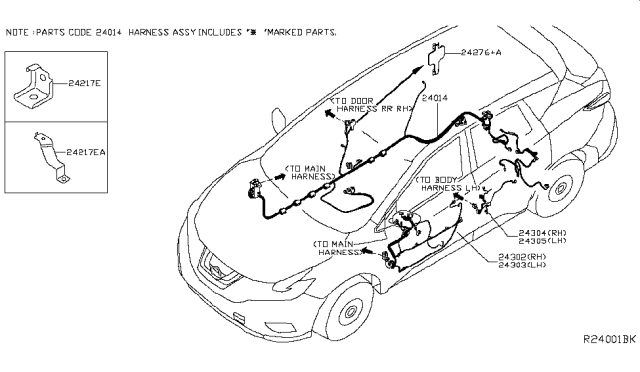 2019 Nissan Murano Harness-Body Diagram for 24014-9UE0A