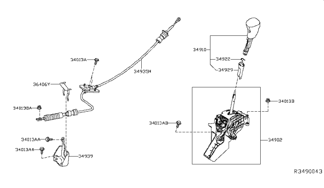 2015 Nissan Murano Knob Assy-Control Lever,Auto Diagram for 34910-5AA1B