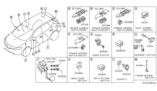 2018 Nissan Murano Switch Assy-Trunk Opener Diagram for 25380-5AA0A