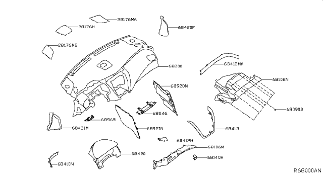 2019 Nissan Murano Instrument Panel,Pad & Cluster Lid Diagram 1