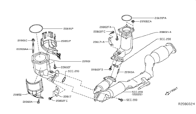 2019 Nissan Murano Three Way Catalytic Converter Diagram for 208A2-5AG0A