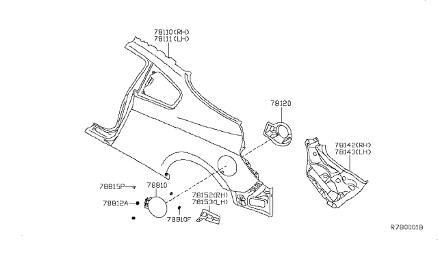 2008 Nissan Altima Fender Rear RH Diagram for 78100-JB130