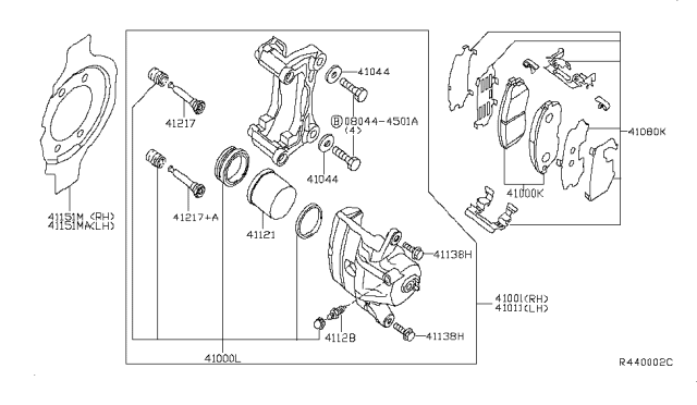 2013 Nissan Altima CALIPER Assembly-Front RH, W/O Pads Or SHIMS Diagram for 41001-ZX00A