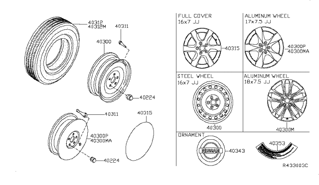 2009 Nissan Altima Wheel Assy-Disc Diagram for 40300-JA31A