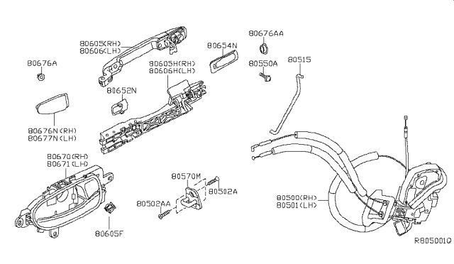 2011 Nissan Altima Front Door Outside Handle Assembly, Left Diagram for 80607-ZX30B