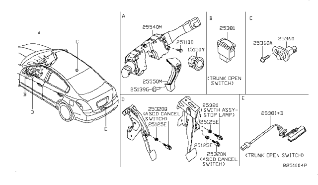 2007 Nissan Altima Switch Assembly Ignition Diagram for 25150-JA00A