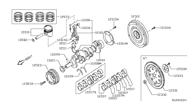 2009 Nissan Altima FLYWHEEL Assembly Diagram for 12310-JA10A