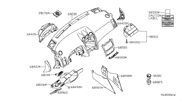 2011 Nissan Altima Instrument Panel,Pad & Cluster Lid Diagram 3