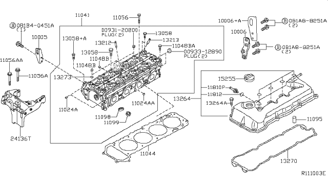 2011 Nissan Altima Engine Valve Cover Gasket Diagram for 13270-JA10A