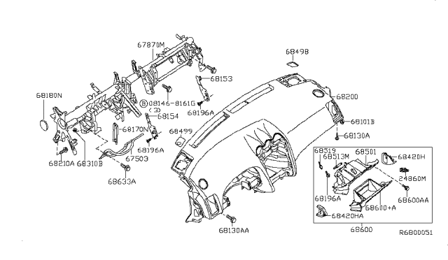 2009 Nissan Altima Instrument Panel,Pad & Cluster Lid Diagram 1