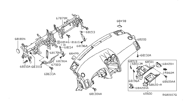 2011 Nissan Altima Instrument Panel,Pad & Cluster Lid Diagram 2