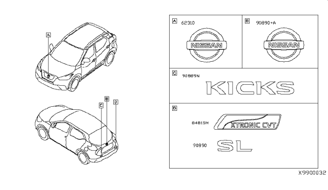 2019 Nissan Kicks Emblem & Name Label Diagram 2