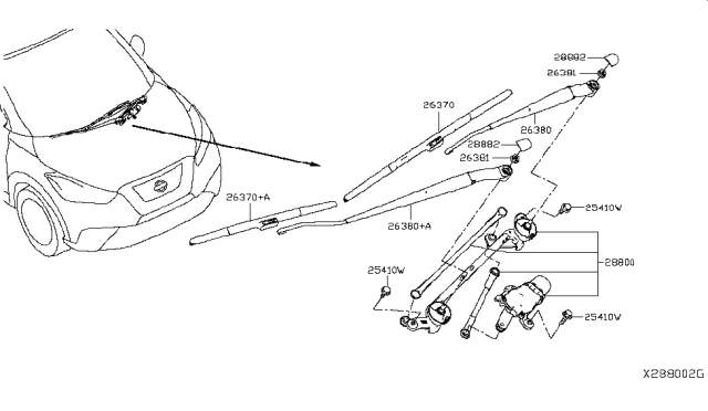 2019 Nissan Kicks Windshield Wiper Arm Assembly Diagram for 28881-5RL0A
