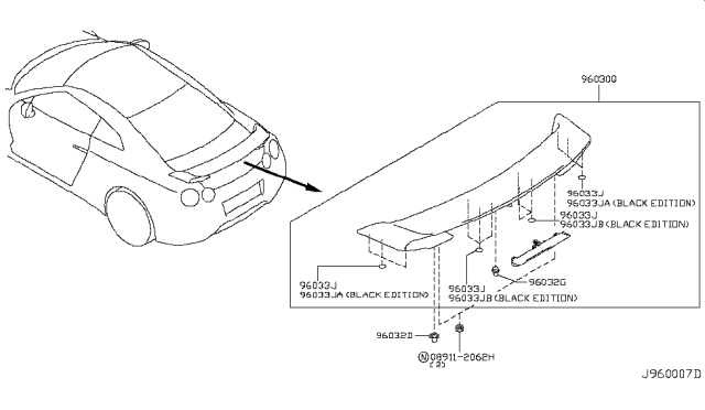 2011 Nissan GT-R Air Spoiler Assy-Rear Diagram for 96030-JF01A