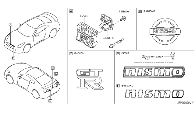 2019 Nissan GT-R Emblem & Name Label Diagram 1