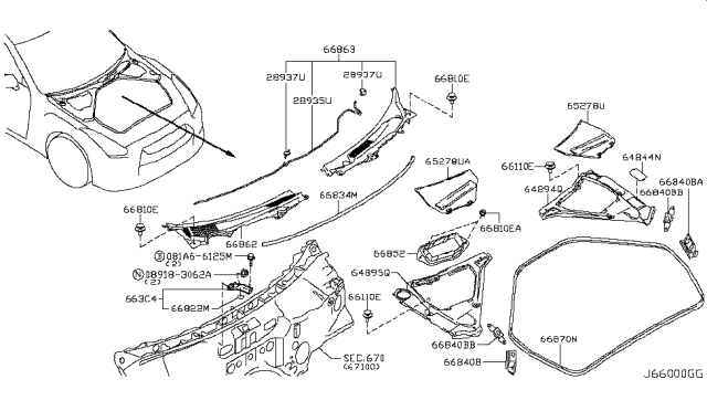 2018 Nissan GT-R Cowl Top & Fitting Diagram