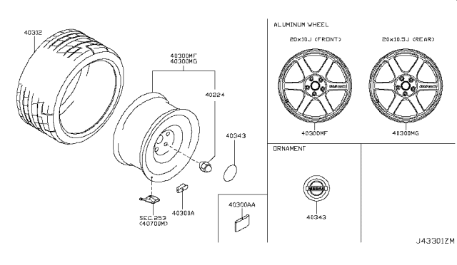 2018 Nissan GT-R Road Wheel & Tire Diagram 2