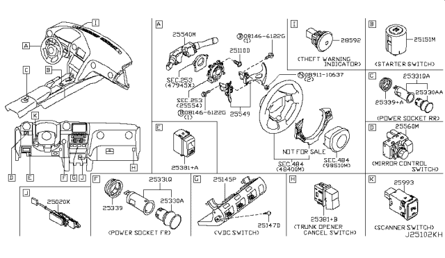 2017 Nissan GT-R Switch Assy-Trunk Opener Diagram for 25380-3TA0A