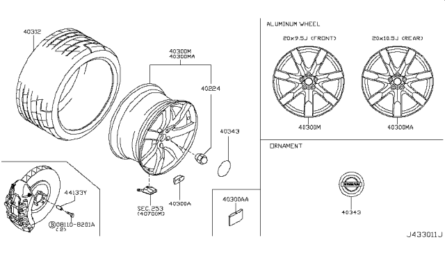 2011 Nissan GT-R Disc Wheel Ornament Diagram for 40342-KB70A