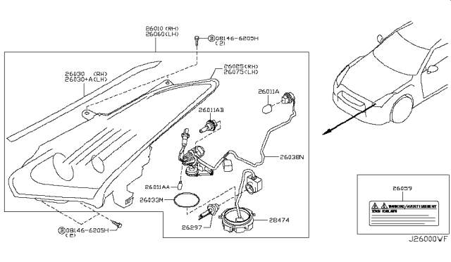 2010 Nissan GT-R Driver Side Headlight Assembly Diagram for 26060-JF30A