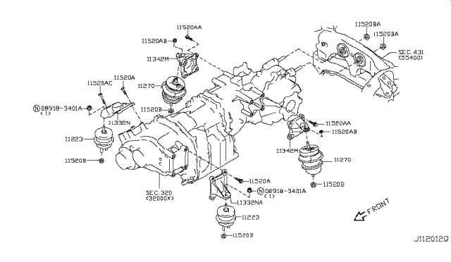 2014 Nissan GT-R Transmission Mounting Bracket,Center Diagram for 11342-JF00A