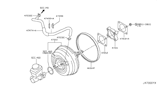 2010 Nissan GT-R Hose-Booster Diagram for 47474-JF10A