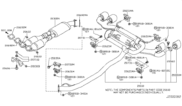 2009 Nissan GT-R Exhaust, Sub Muffler Assembly Diagram for 20300-JF00A
