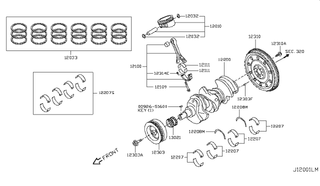 2019 Nissan GT-R Piston,Crankshaft & Flywheel Diagram 1