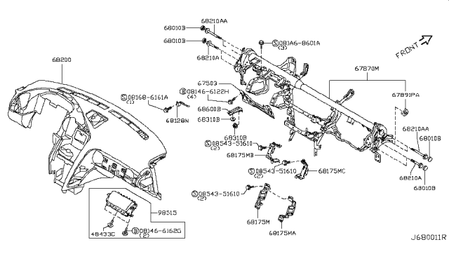 2014 Nissan GT-R Instrument Panel,Pad & Cluster Lid Diagram 1