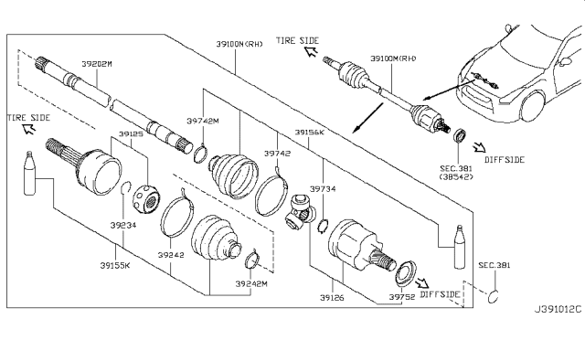 2019 Nissan GT-R Front Drive Shaft (FF) Diagram 1