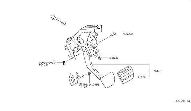 2015 Nissan GT-R Brake & Clutch Pedal Diagram