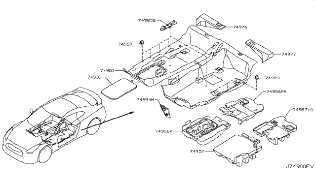 2014 Nissan GT-R Floor Trimming Diagram