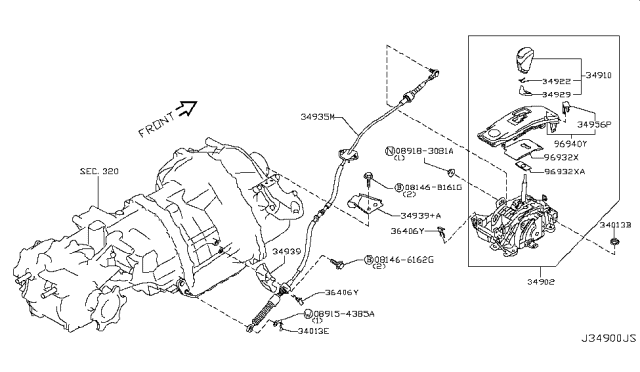 2017 Nissan GT-R Transmission Control Device Assembly Diagram for 34901-6AV0C