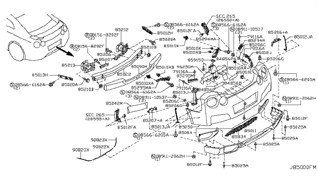 2010 Nissan GT-R Rear Bumper Diagram 1