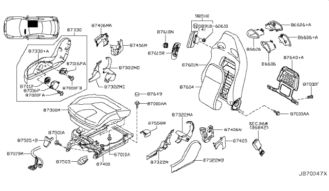 2017 Nissan GT-R Cushion Assembly - Front Seat Diagram for 87300-6AW1A