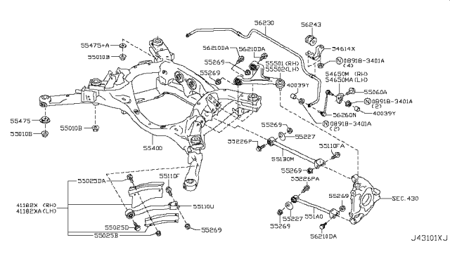2018 Nissan GT-R Member Complete - Rear Suspension Diagram for 55400-KB50A