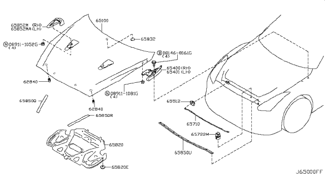 2018 Nissan GT-R Hood Panel,Hinge & Fitting Diagram