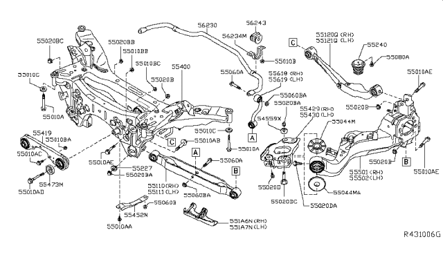 2017 Nissan Rogue Arm Re Suspension Diagram for 55502-5HA0B