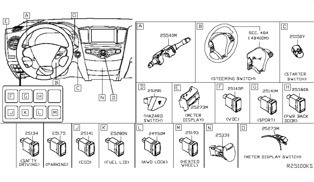 2019 Nissan Rogue Switch Assy-Back Door Opener Diagram for 25261-4BA0A