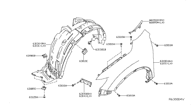 2015 Nissan Rogue Front Fender & Fitting Diagram