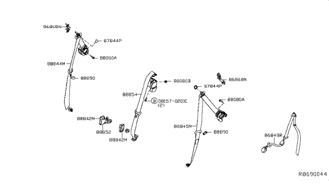 2014 Nissan Rogue Rear Buckle Belt Assembly, Center Diagram for 88842-4BA8B