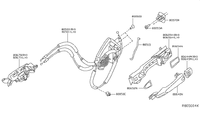 2015 Nissan Rogue Gasket-Door Outside Handle,Front Diagram for 80652-5HA0A
