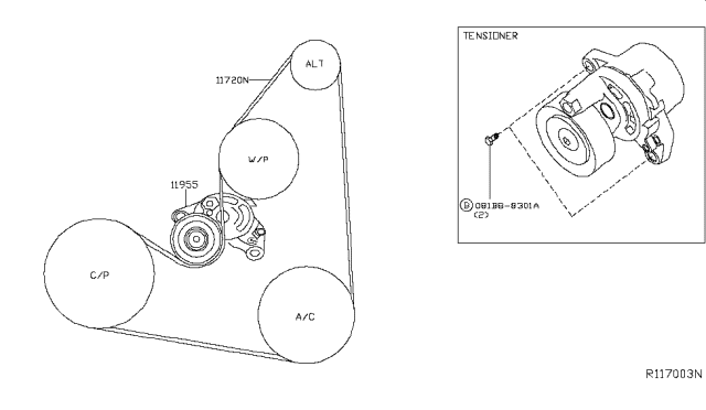 2019 Nissan Rogue Fan,Compressor & Power Steering Belt Diagram