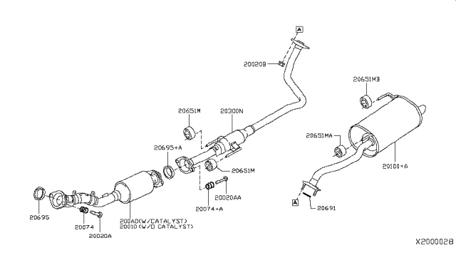 2019 Nissan Versa Exhaust Tube & Muffler Diagram 1