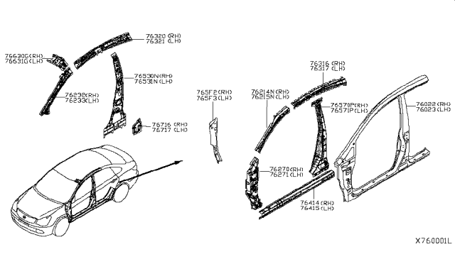 2014 Nissan Versa Brace-Roof Rail,Front RH Diagram for G6320-3BAMA