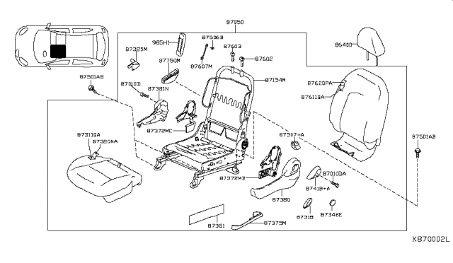 2018 Nissan Versa Trim Assembly-Front Seat Back Diagram for 87750-9KN1C