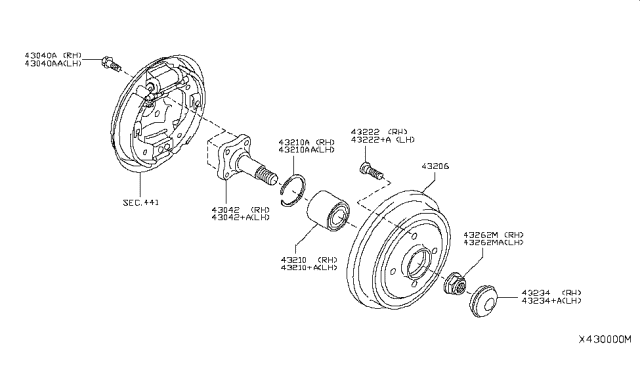 2013 Nissan Versa Drum-Brake,Rear Axle Diagram for 43206-1HL0B