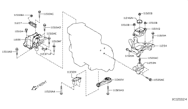2014 Nissan Versa Engine & Transmission Mounting Diagram 1