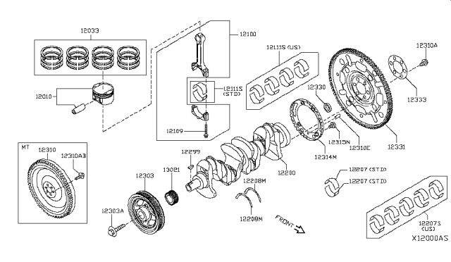 2018 Nissan Versa Bearing Set-Connecting Rod Diagram for 12150-5H73B